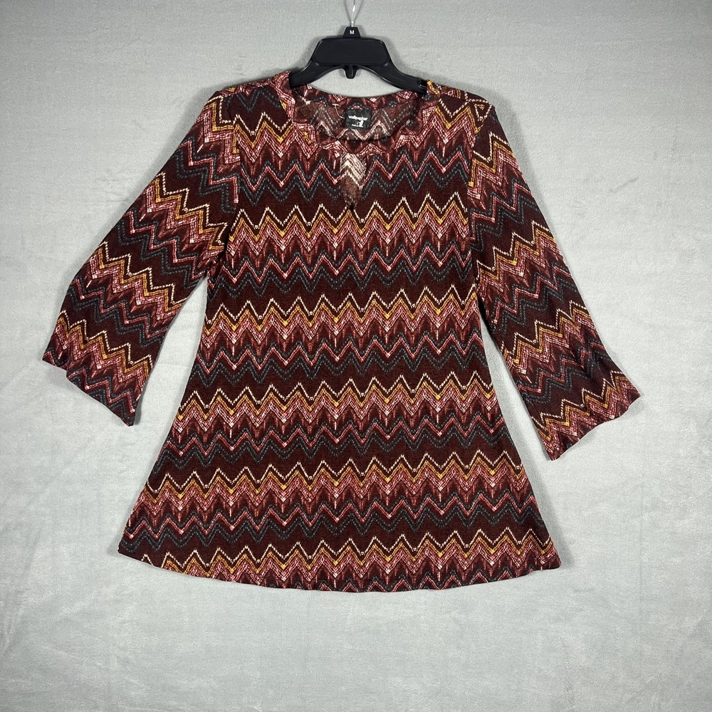 Wallpapher Women's L Burgundy Chevron Knit Tunic Top 3/4 Sleeve Pullover